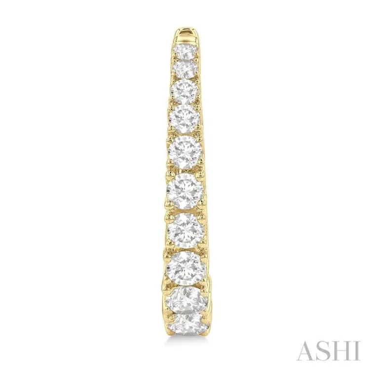 1 1/2 ctw Graduated Round Cut Diamond Fashion Hoop Earrings in 14K Yellow Gold