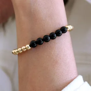 14k Gold Filled Bracelet with Onyx 6mm Stretch