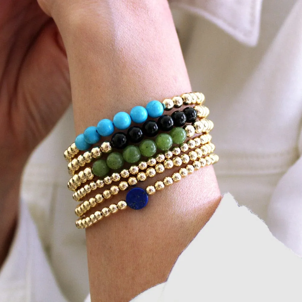 14k Gold Filled Bracelet with Onyx 6mm Stretch