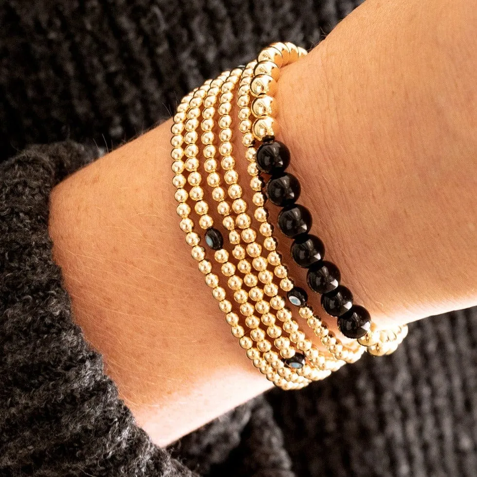 14k Gold Filled Bracelet with Onyx 6mm Stretch