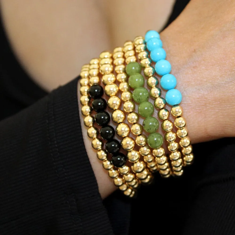 14k Gold Filled Bracelet with Onyx 6mm Stretch
