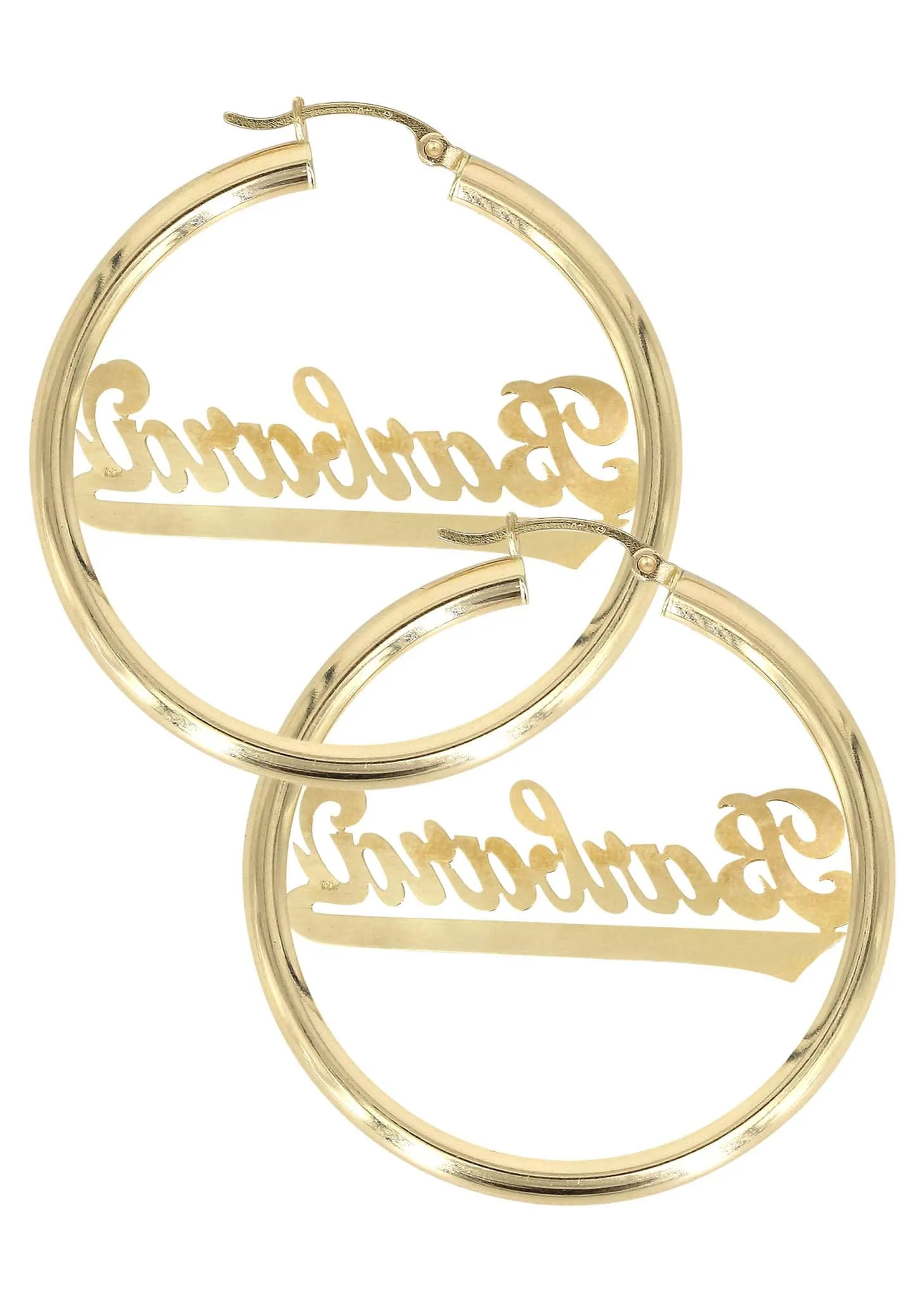 14K Ladies Script Name Plate Hoop Earrings