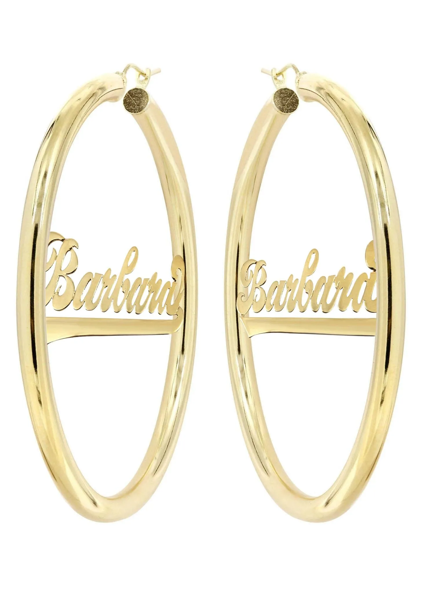 14K Ladies Script Name Plate Hoop Earrings
