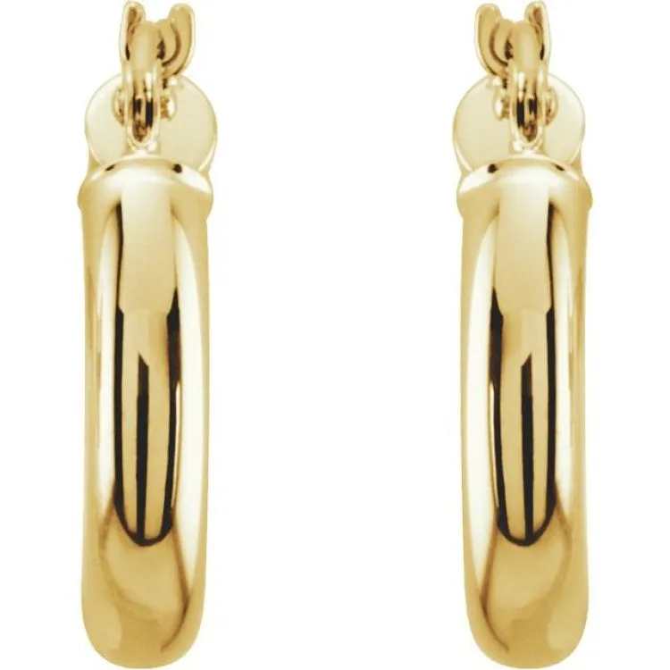 14K Yellow 15 mm Tube Hoop Earrings