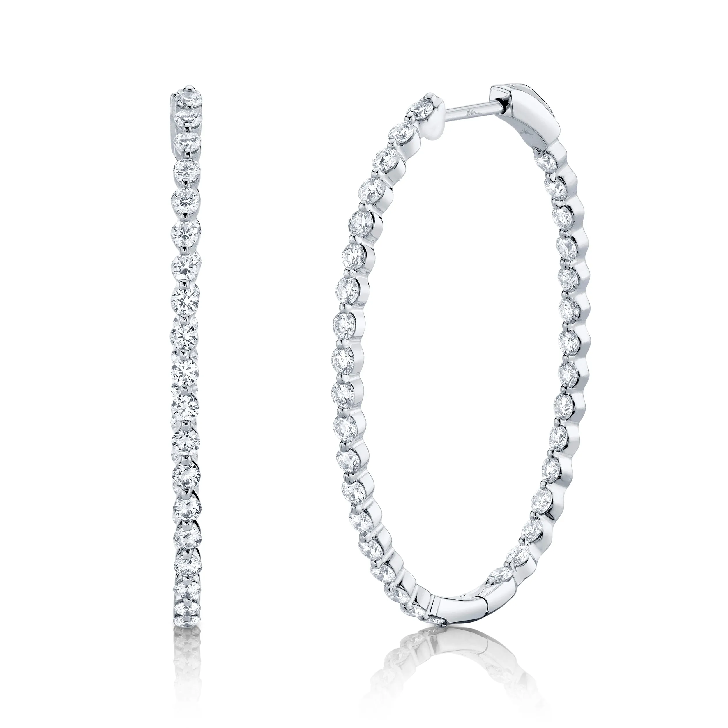 14K Yellow Gold Diamond Inside Out Oval Hoop Earrings