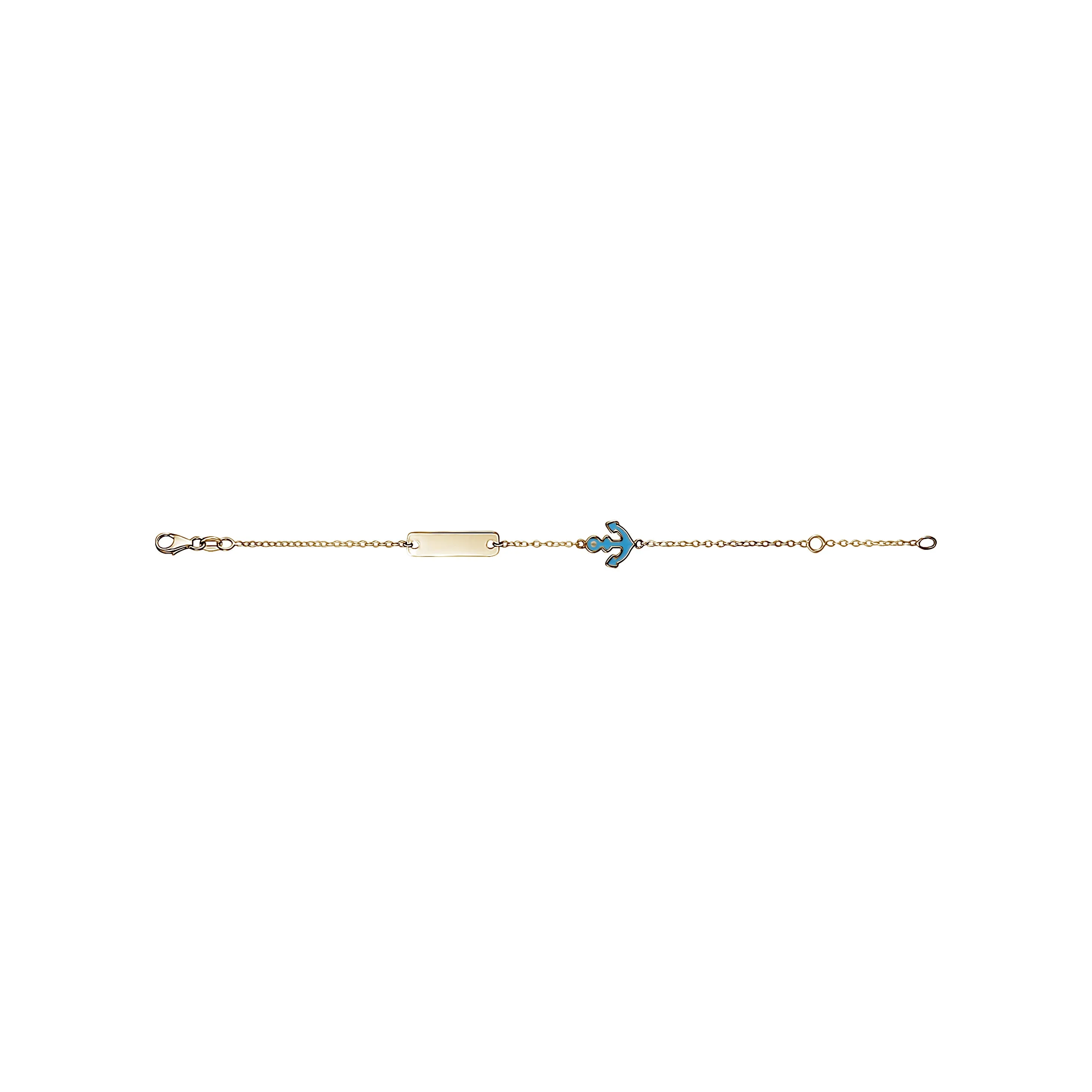 14K Yellow Gold Kids Boys Girls ID Bracelet Anchor Charm with Blue Enamel Italy