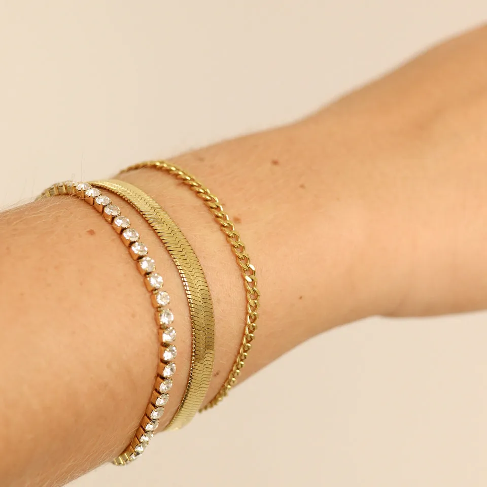 18K GOLD DIAMOND CUT CURB CHAIN BRACELET
