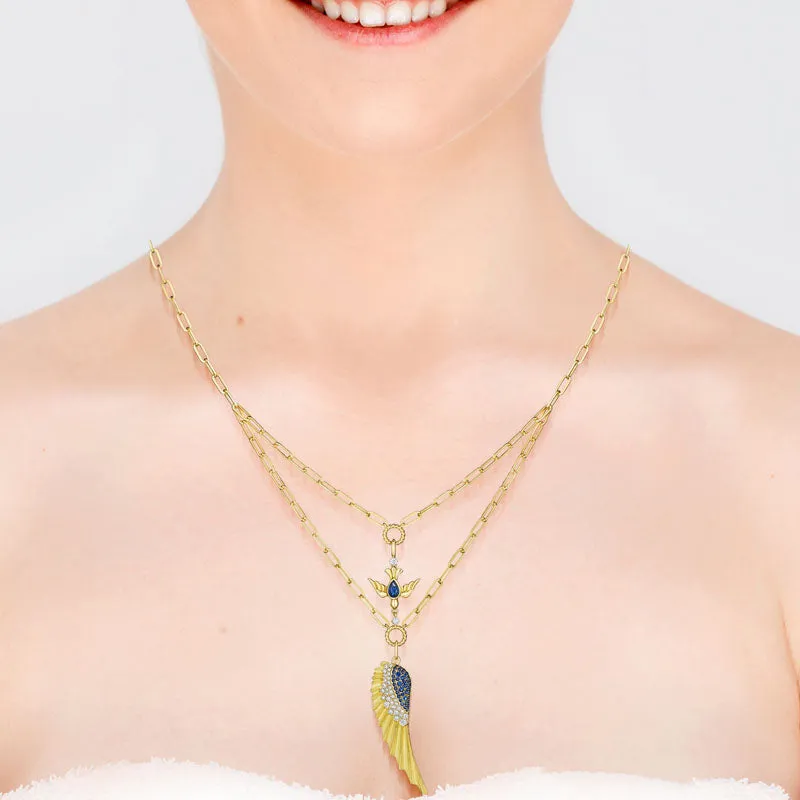 18k Penka Yellow Gold Necklace With 0.33 Cts Vs-Gh Diamonds  And Sapphire