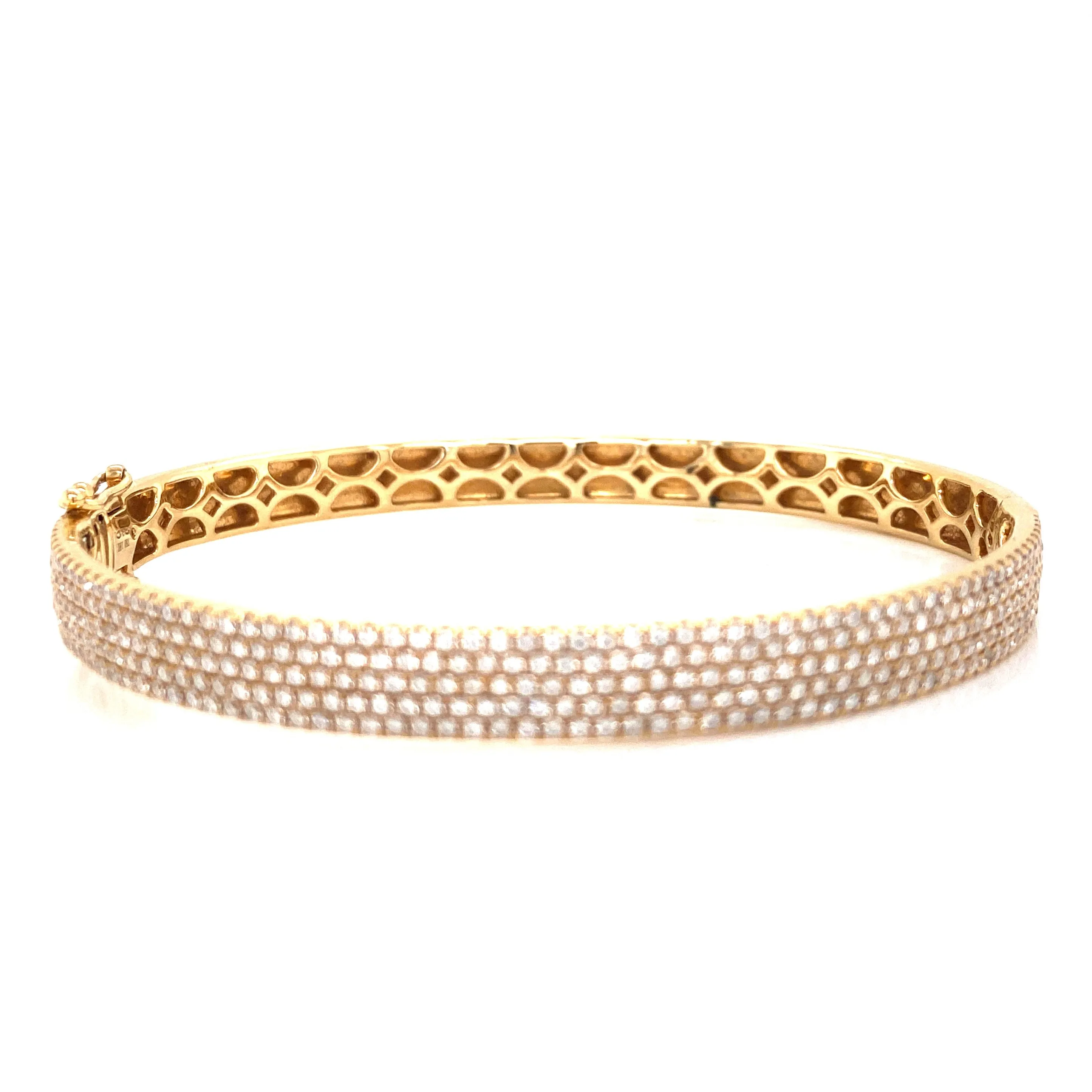18K Yellow Gold Diamond 5 Row Diamond Hinged Bangle