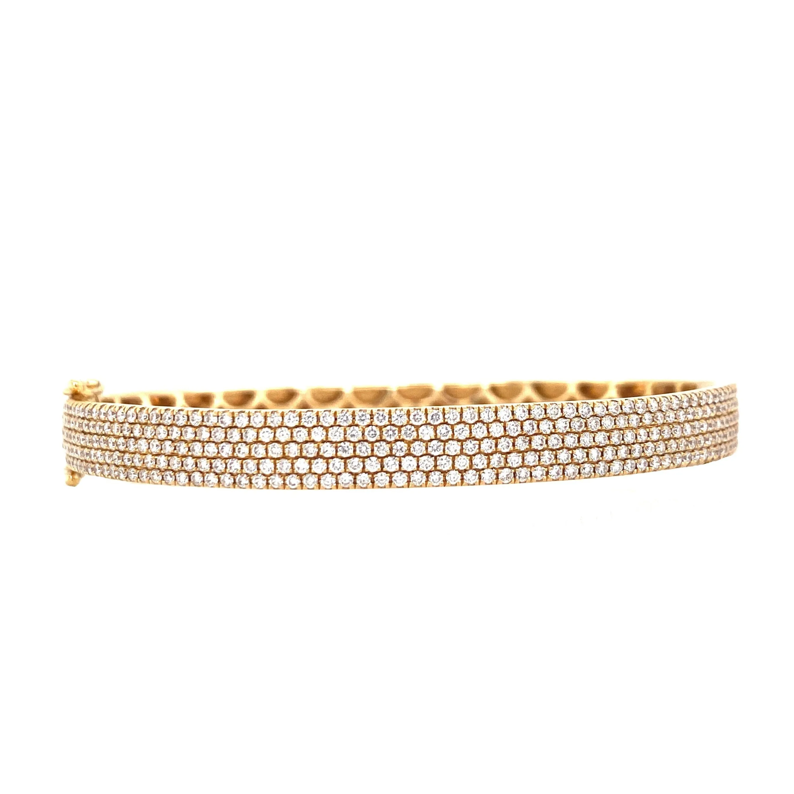 18K Yellow Gold Diamond 5 Row Diamond Hinged Bangle