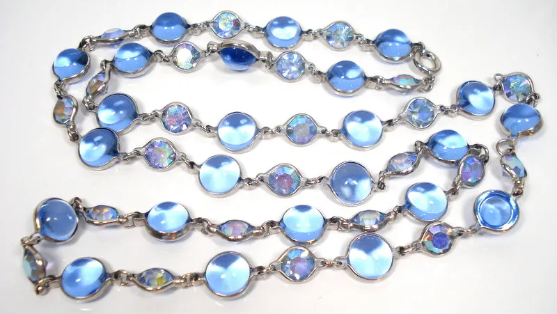 34" Germany Long Necklace Bezel Set Light Sapphire AB 1/2" wide