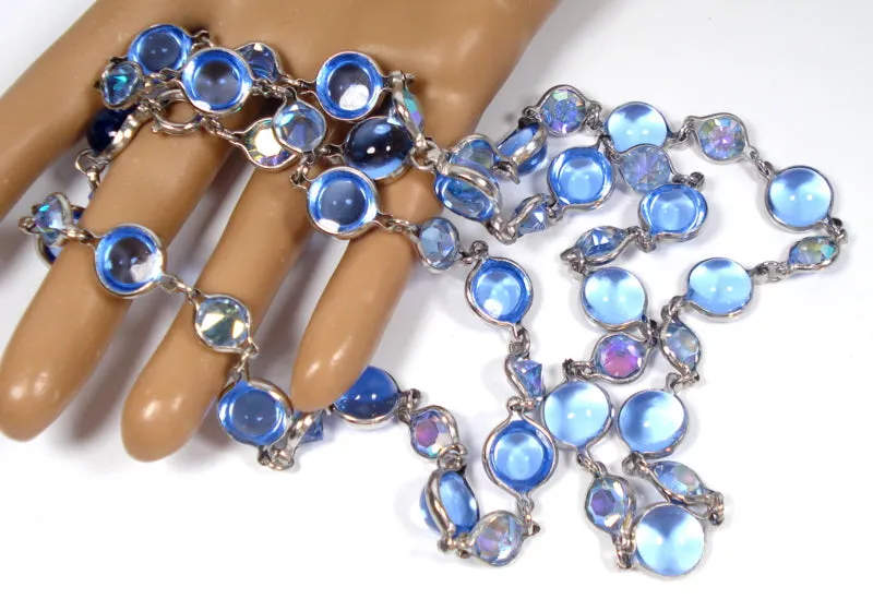 34" Germany Long Necklace Bezel Set Light Sapphire AB 1/2" wide