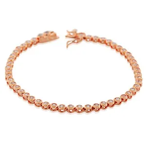 925 Sterling Silver Rose Gold-Tone Bezel-Set White CZ Womens Tennis Bracelet
