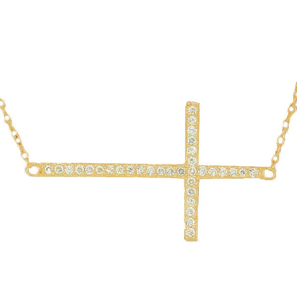 925 Sterling Silver Rose Gold-Tone Sideways Cross White CZ Necklace Bracelet Set