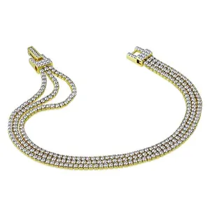 925 Sterling Silver Yellow Gold-Tone Clear CZ Triple Strand Tennis Bracelet