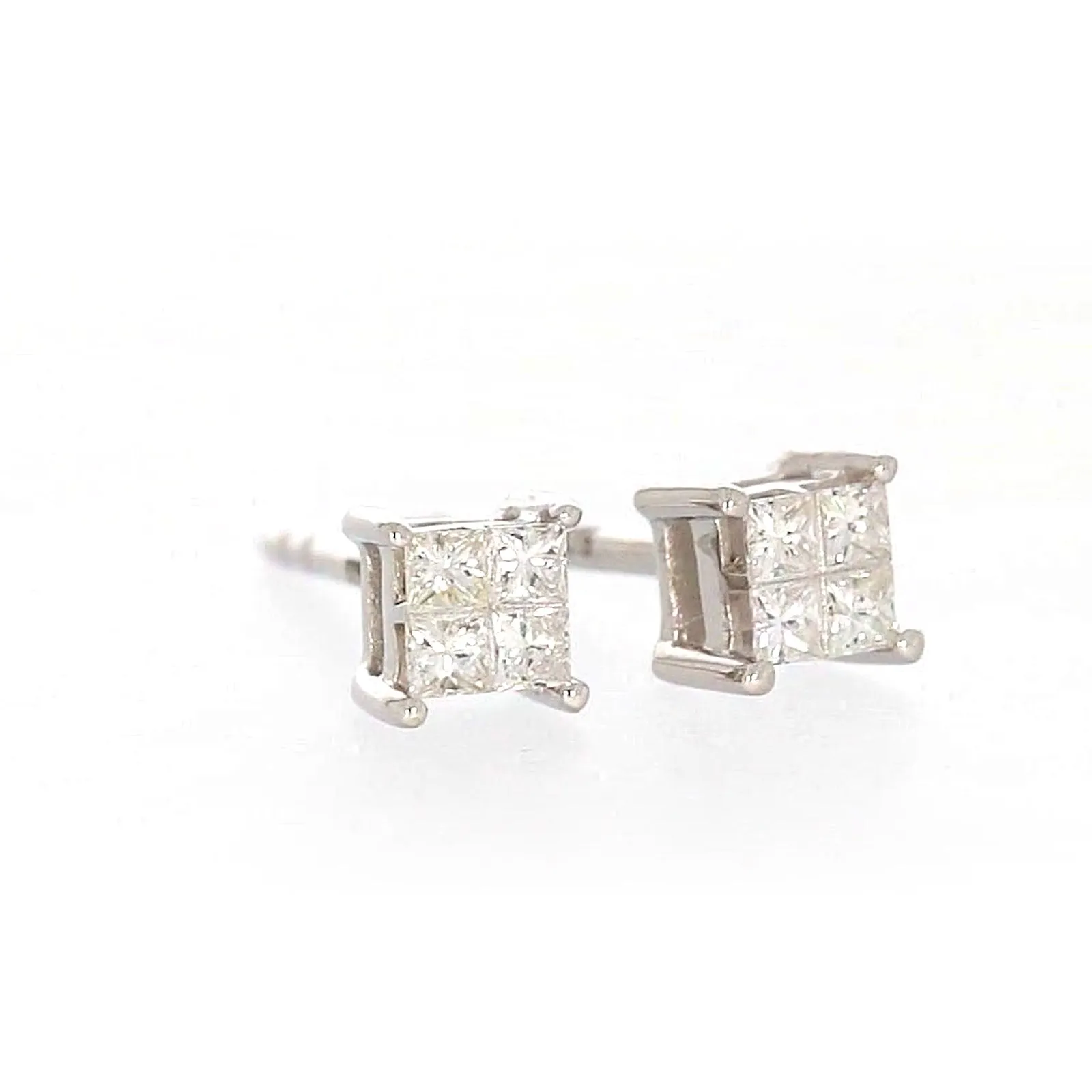 9ct White Gold Princess Cut with 0.15 CARAT tw of Diamonds Stud Earrings