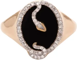Adina Reyter Gold Onyx Oval Snake Signet Ring