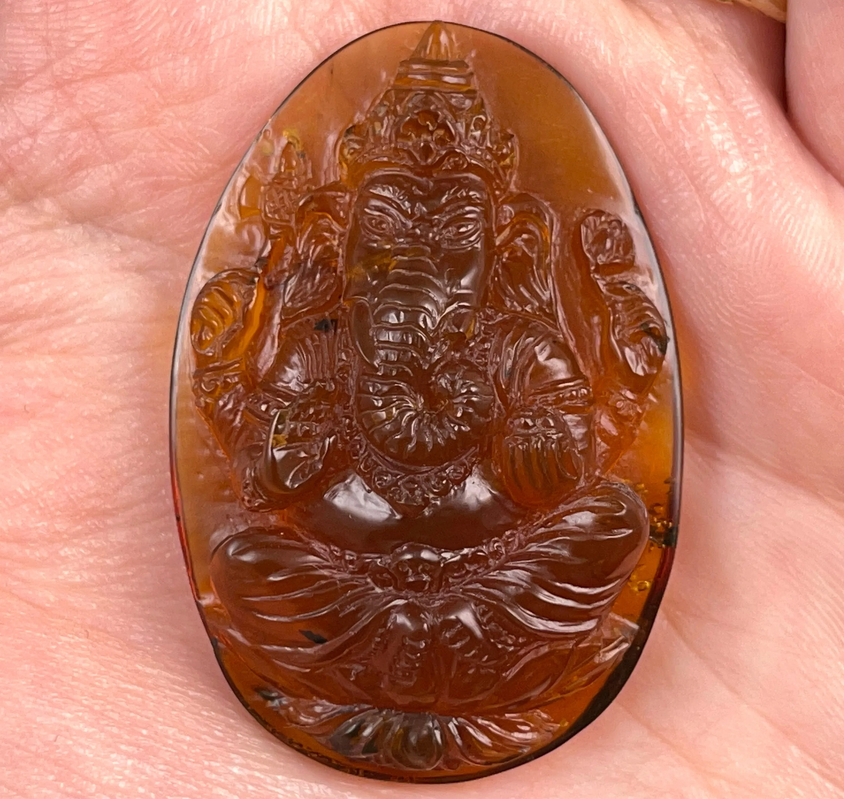 AMBER Crystal Ganesha - Crystal Carving, Housewarming Gift, Home Decor, Healing Crystals and Stones, 52703