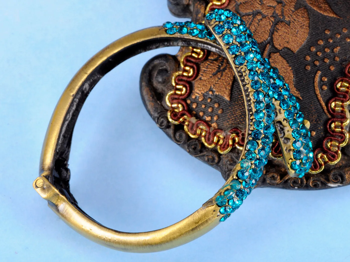 Antique Blue Zircon Statement Cuff Bracelet Bangle