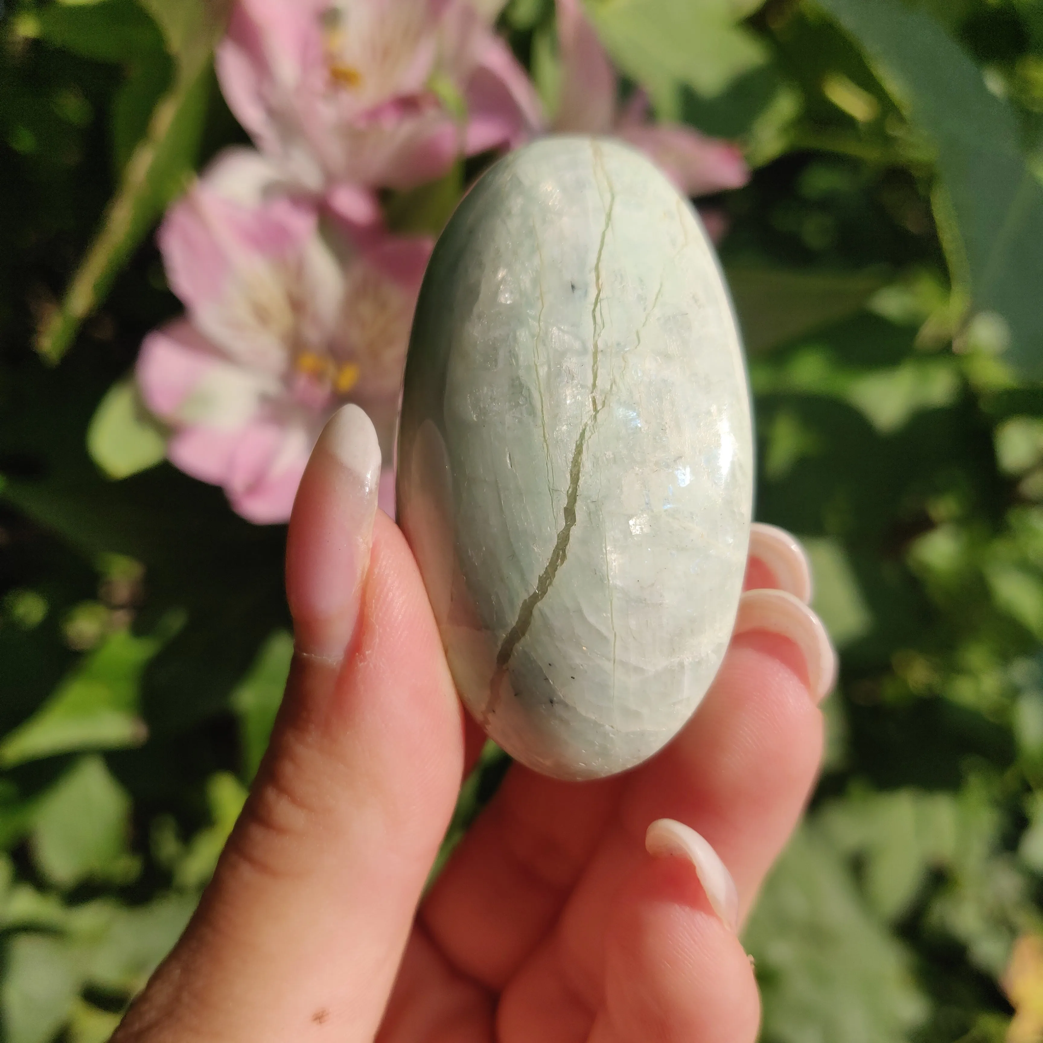 BLUE FLASH Garnierite Palm Stone (#4)