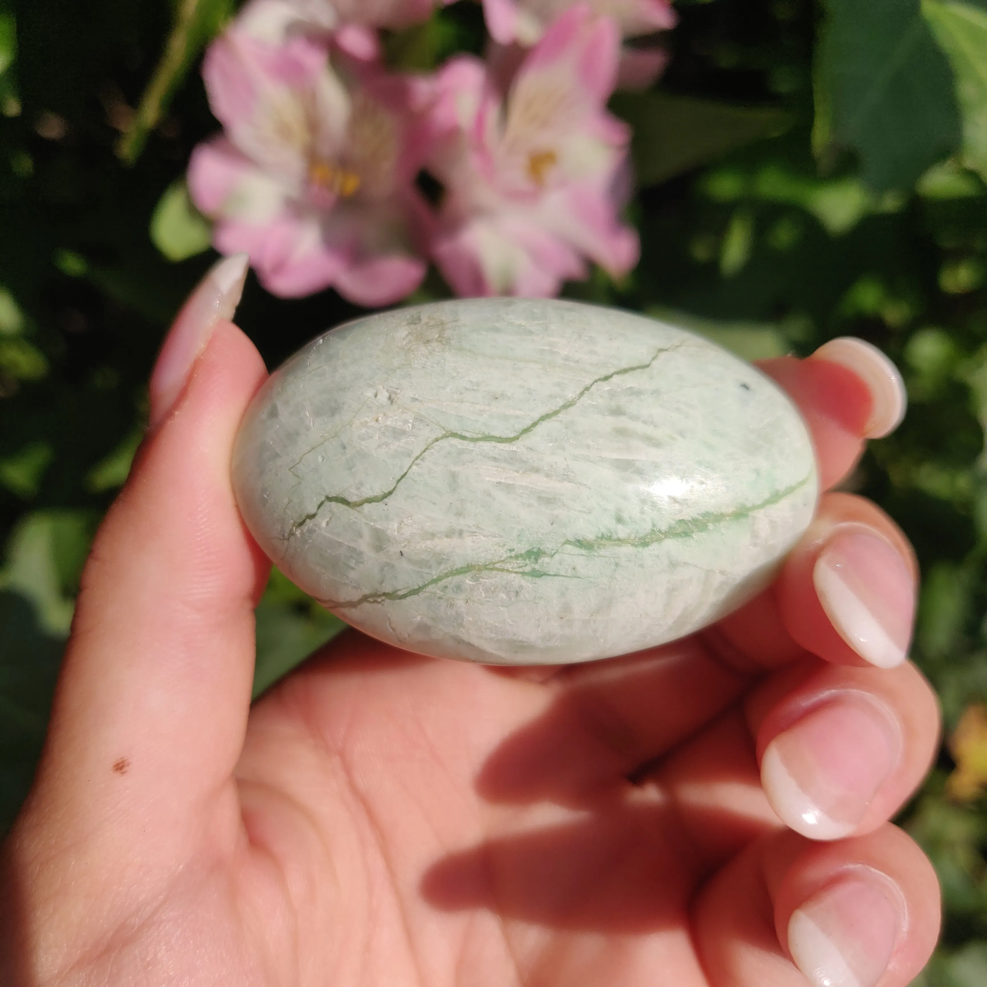 BLUE FLASH Garnierite Palm Stone (#4)
