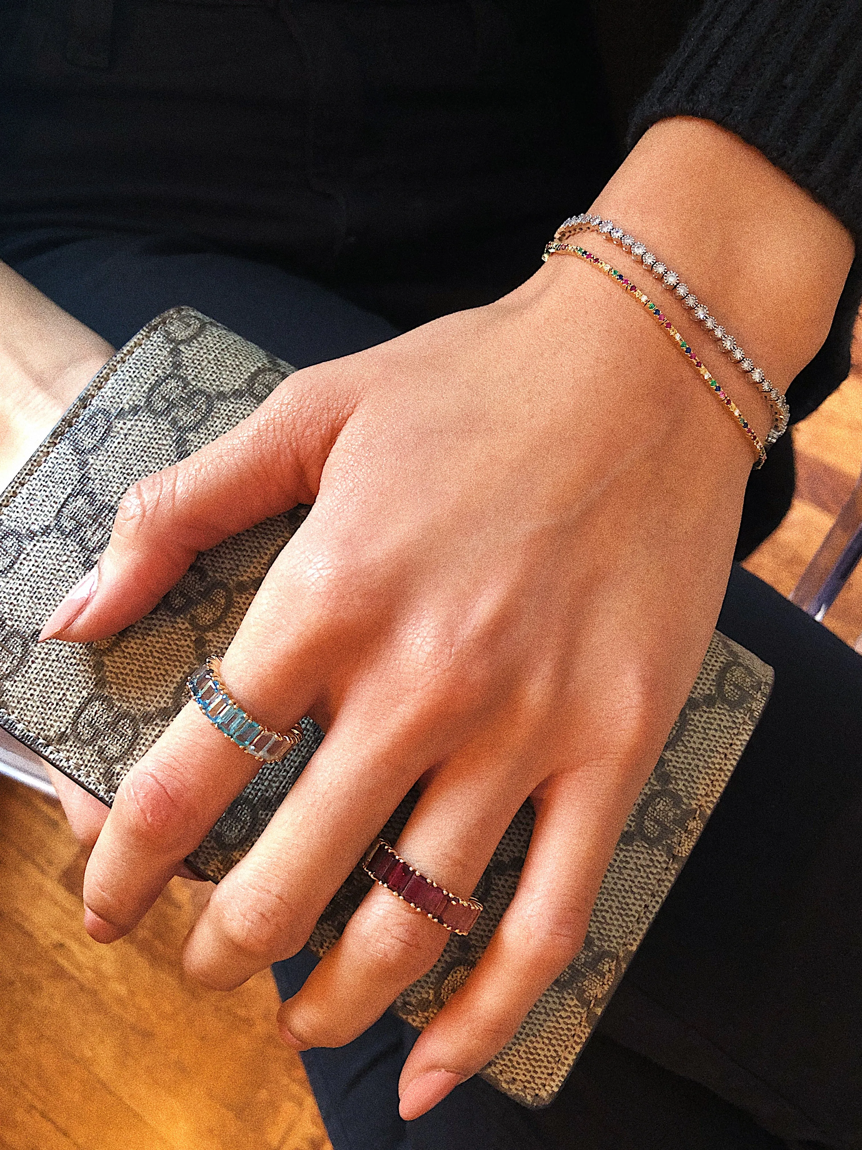 BLUE TOPAZ OMBRÉ EMERALD CUT ETERNITY BAND