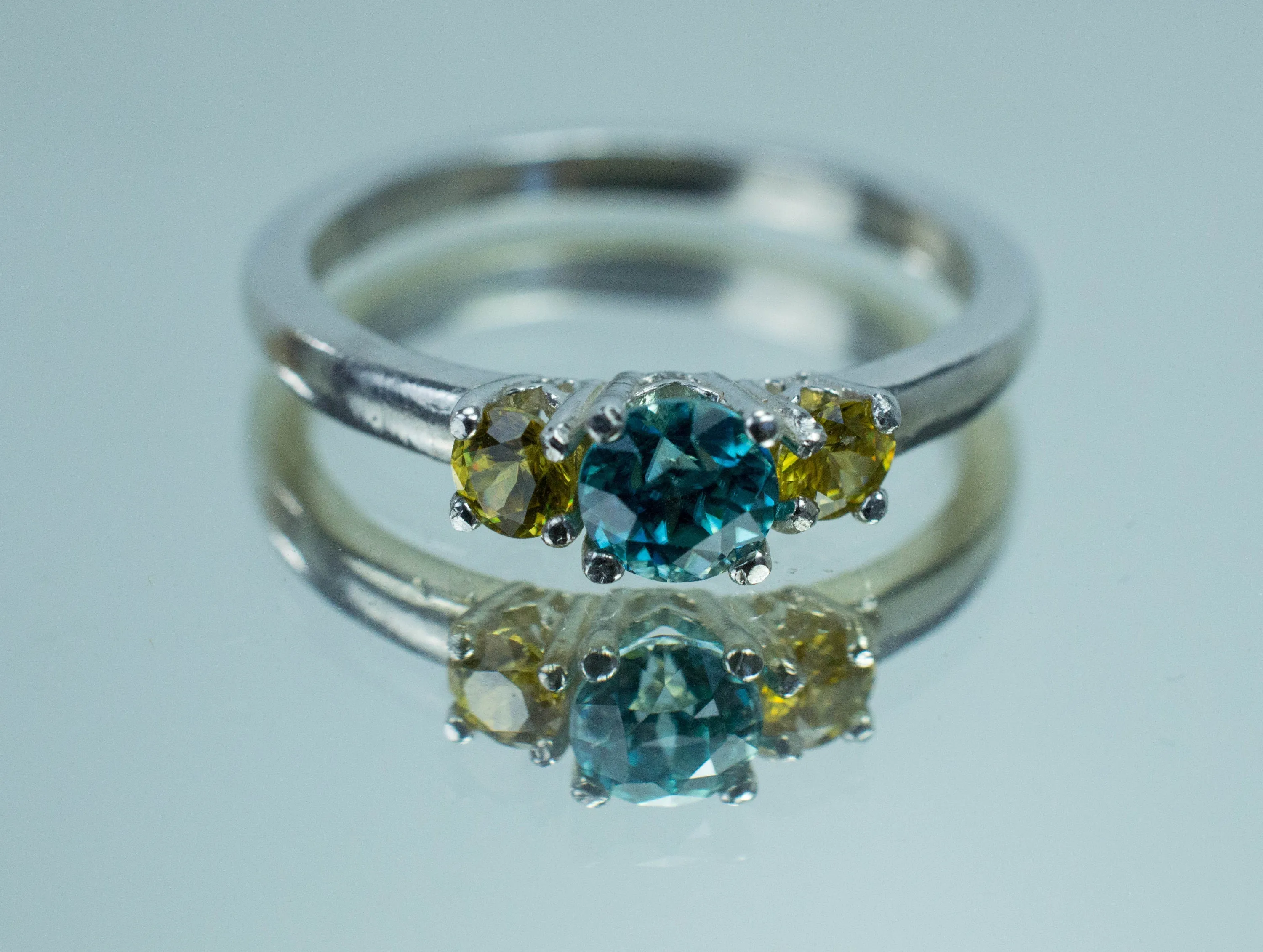 Blue Zircon and Sphene Ring, Genuine Zircon and Sphene