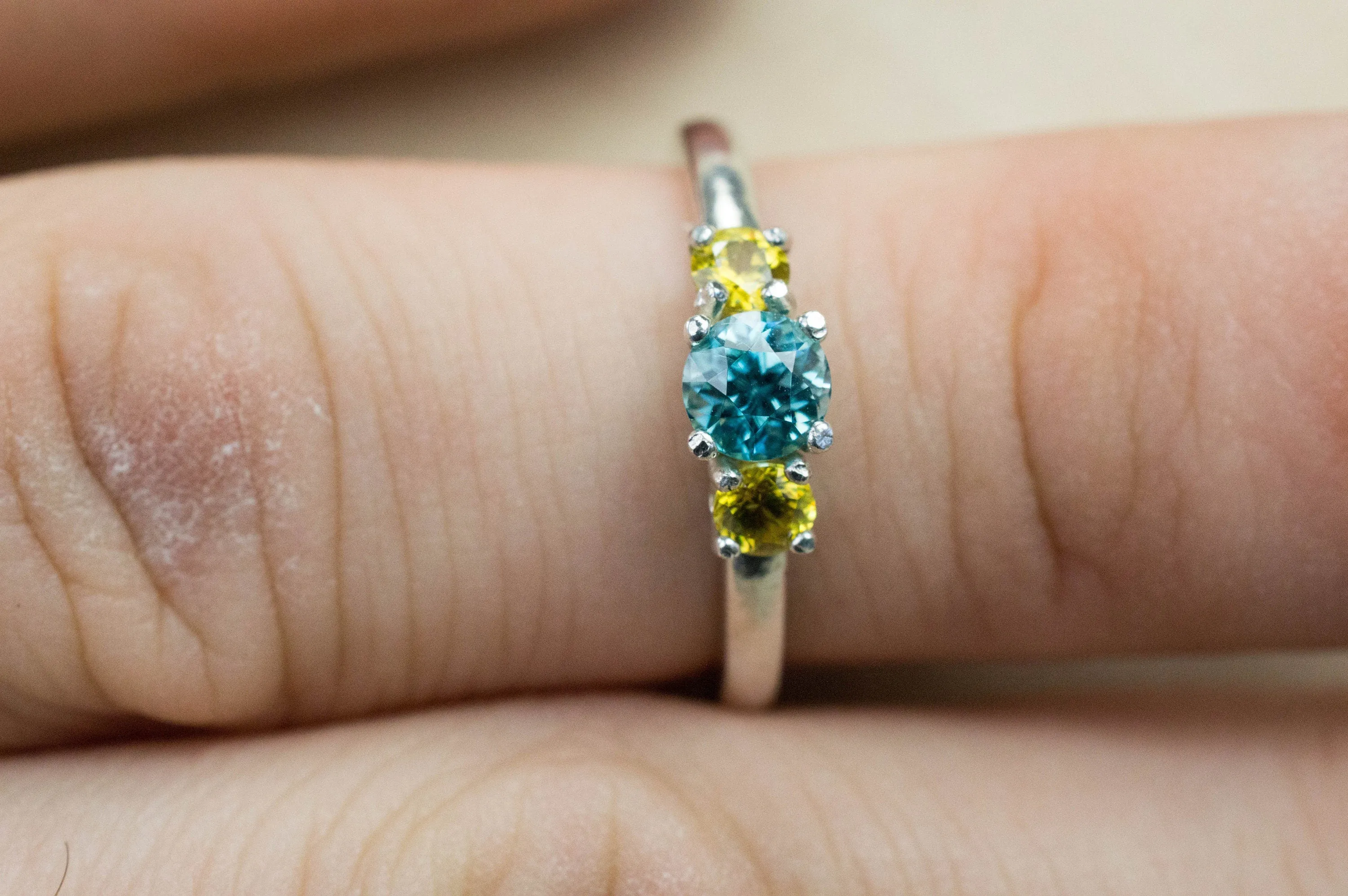 Blue Zircon and Sphene Ring, Genuine Zircon and Sphene