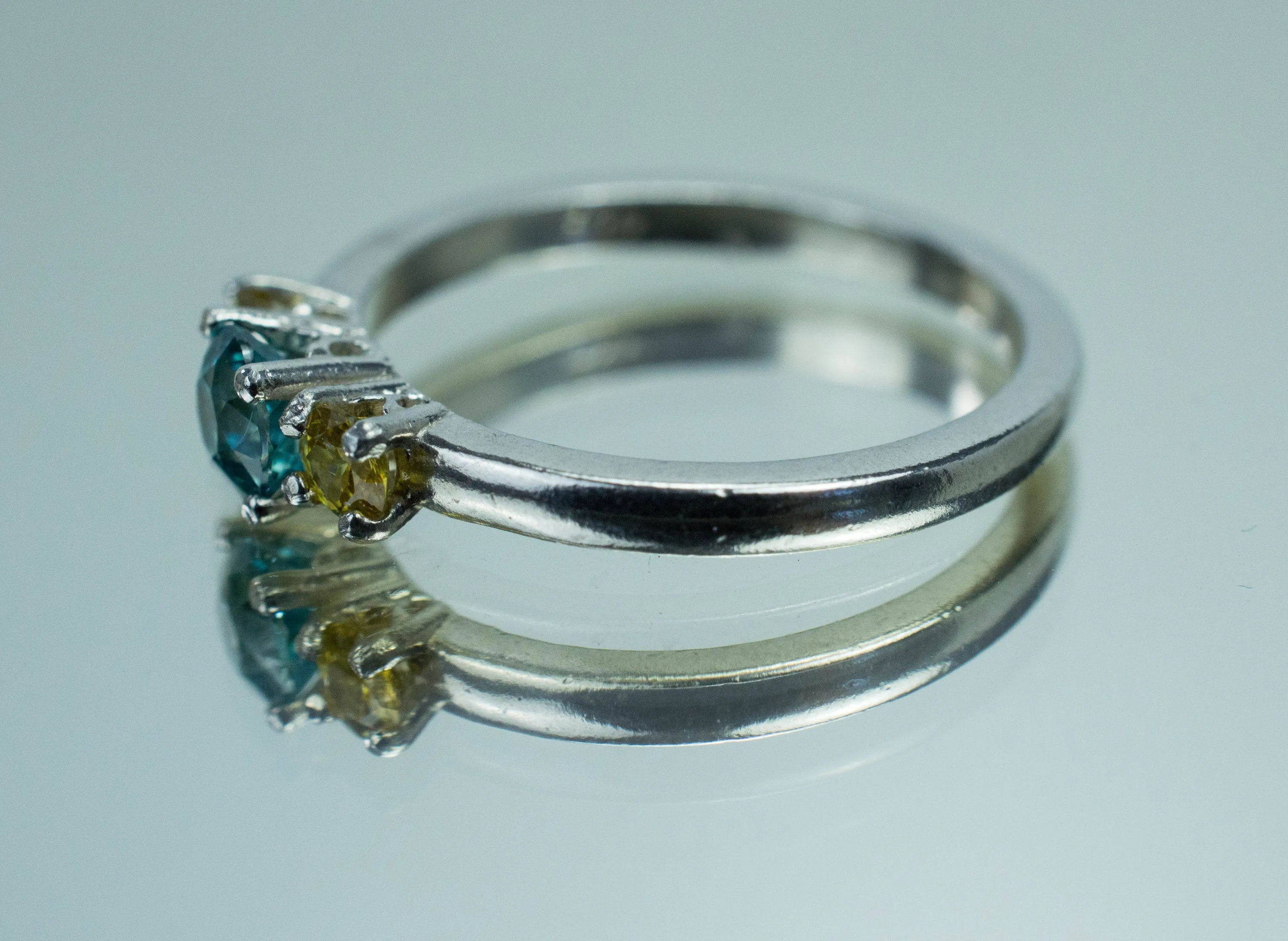 Blue Zircon and Sphene Ring, Genuine Zircon and Sphene