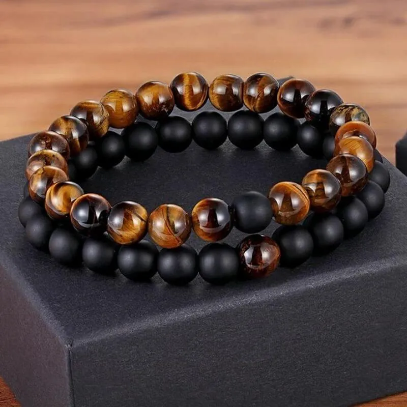 Bracelet Couple <br> Oeil de tigre et Onyx (Distance)