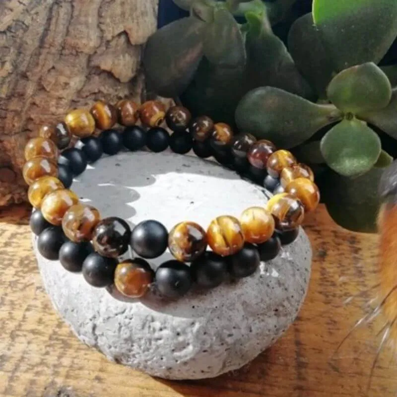 Bracelet Couple <br> Oeil de tigre et Onyx (Distance)