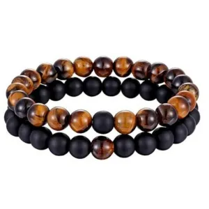 Bracelet Couple <br> Oeil de tigre et Onyx (Distance)