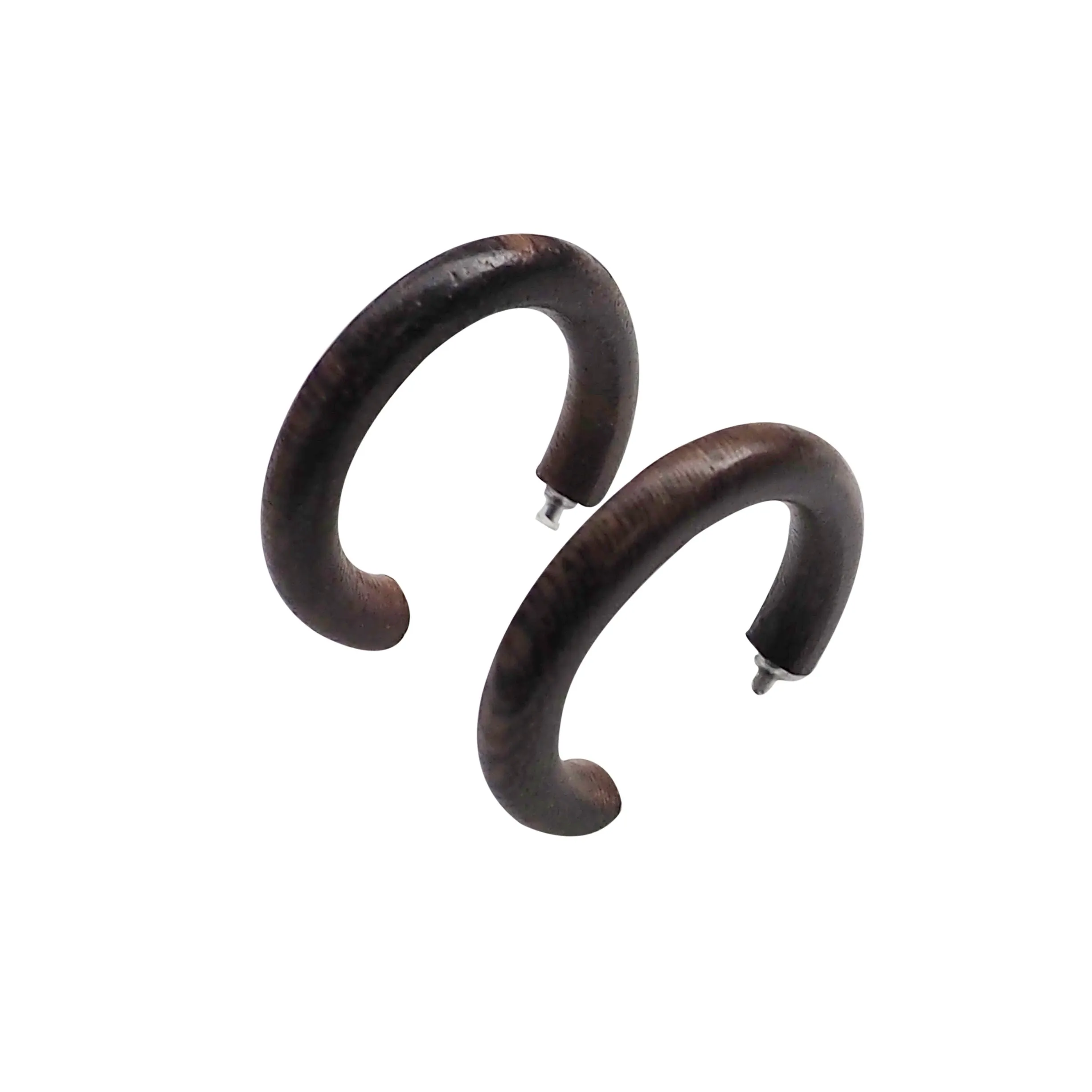 Brown Wood Invisible Clip On Hoop Earrings