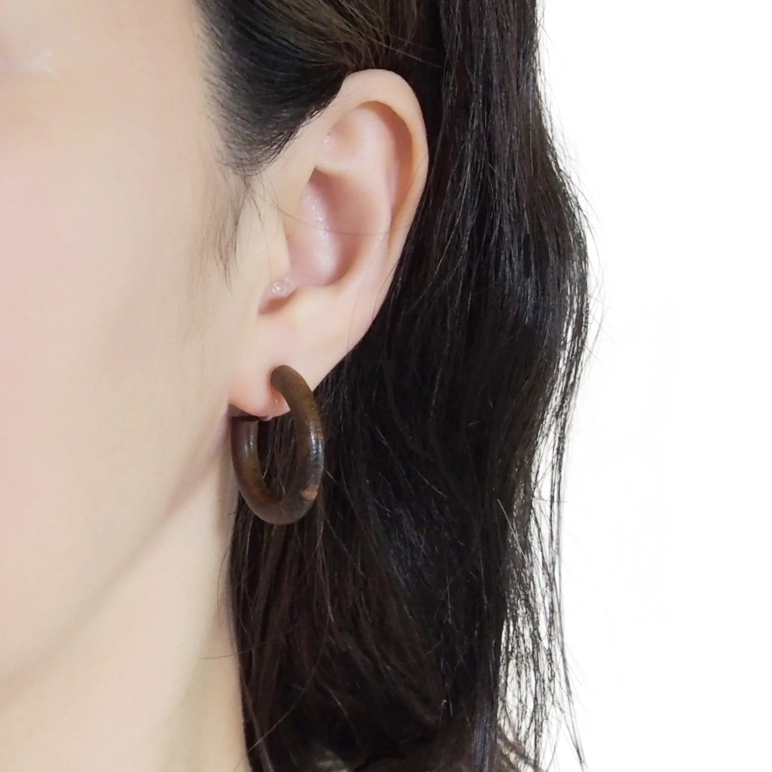 Brown Wood Invisible Clip On Hoop Earrings