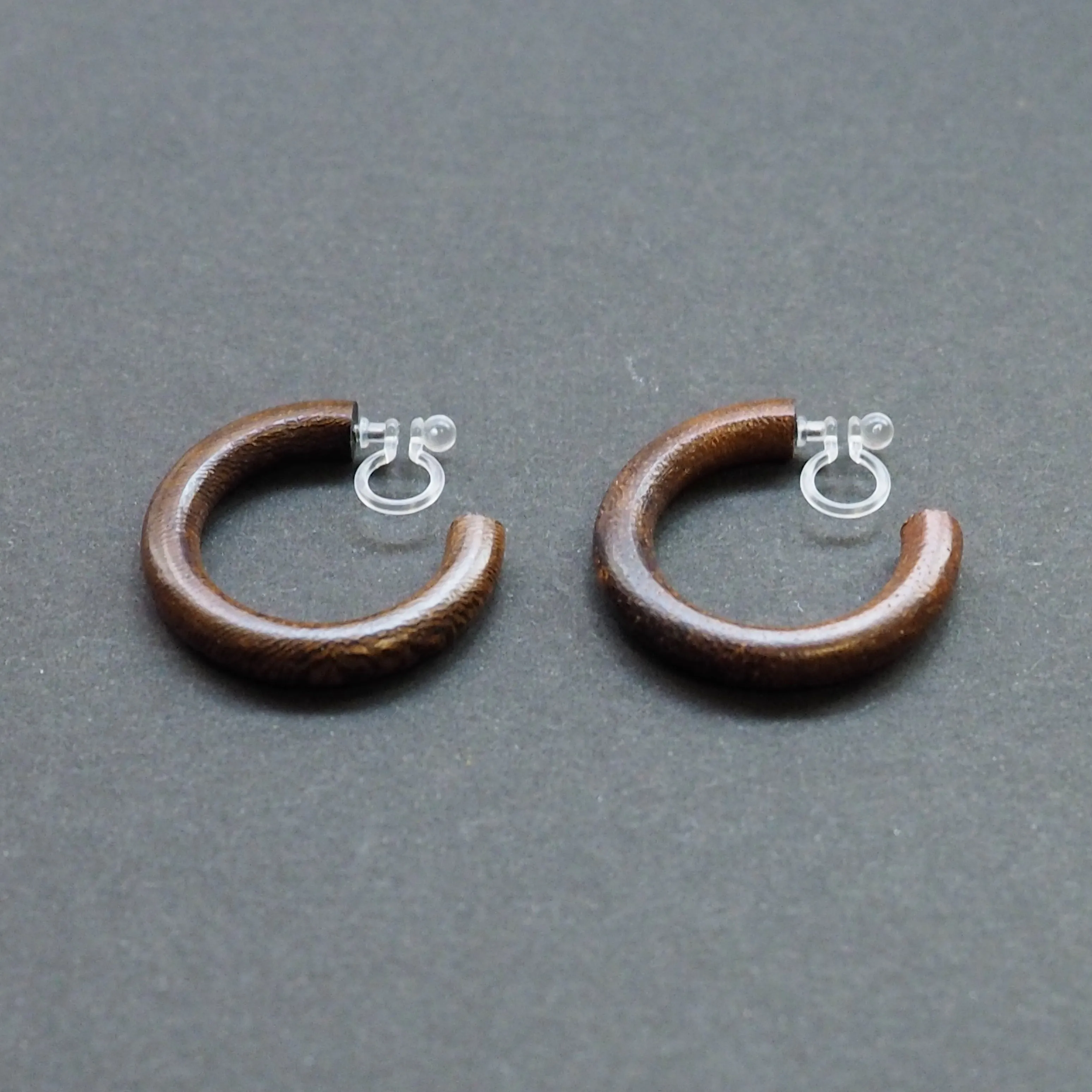 Brown Wood Invisible Clip On Hoop Earrings