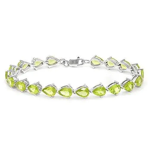 CHARMING !   13CARAT (20 PCS) PEAR SHAPE PERIDOT   925 STERLING SILVER BRACELET