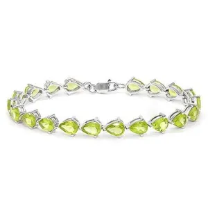 CHARMING !   13CARAT (20 PCS) PEAR SHAPE PERIDOT   925 STERLING SILVER BRACELET