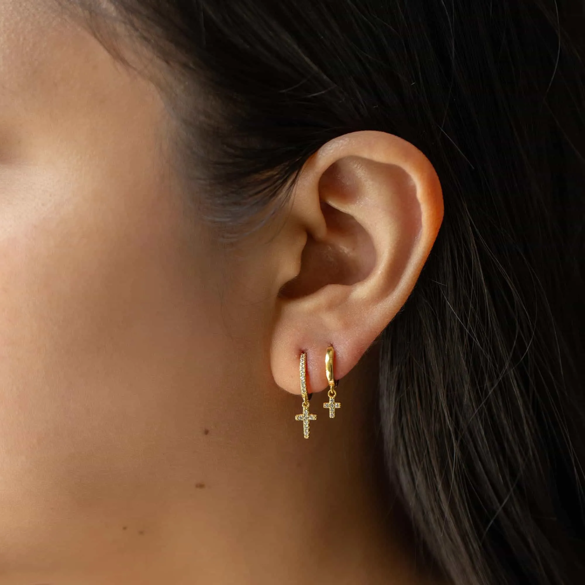 Cross Pave Huggie Hoops