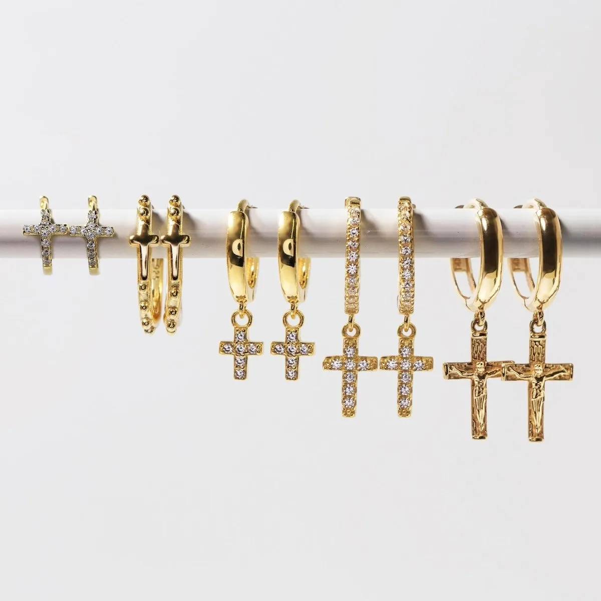 Cross Pave Huggie Hoops