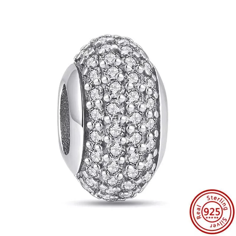 Crown Flowers Heart Silver Bead Charm: Elegant Pandora Bracelet Accessory