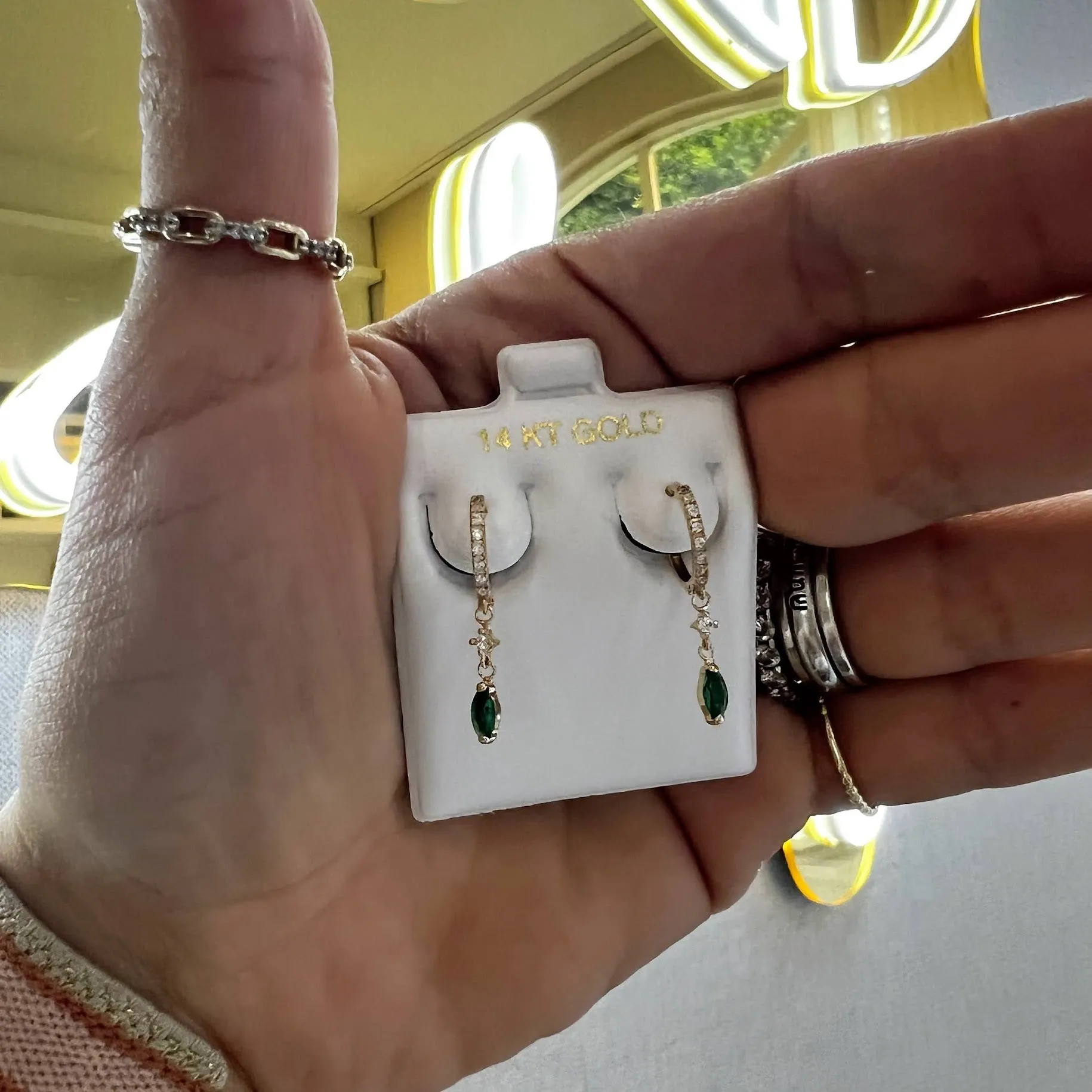 Dangle Green Marquise CZ Chain Huggies