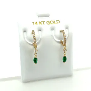 Dangle Green Marquise CZ Chain Huggies