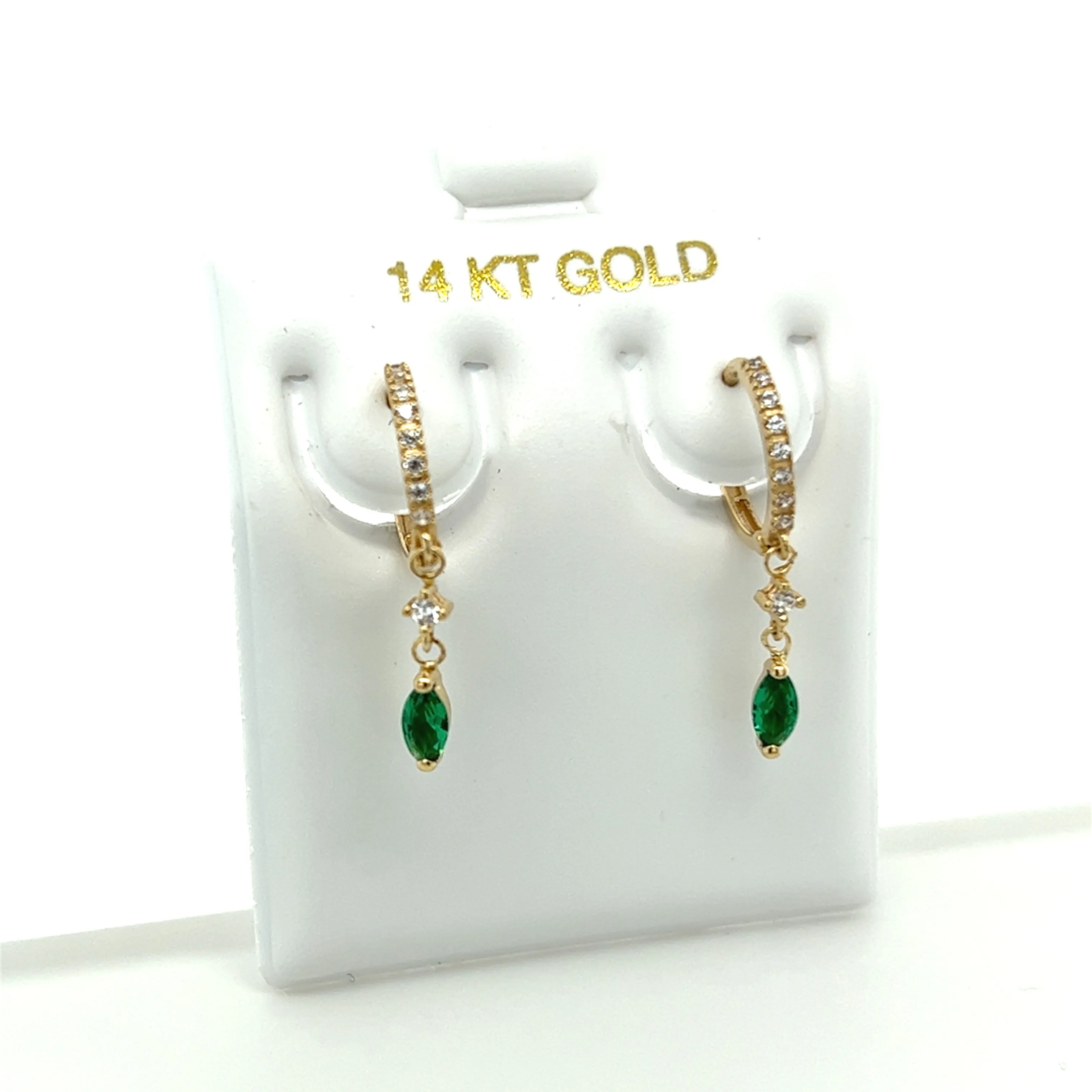 Dangle Green Marquise CZ Chain Huggies
