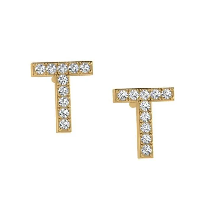 Diamond Initial Earrings 14K Gold