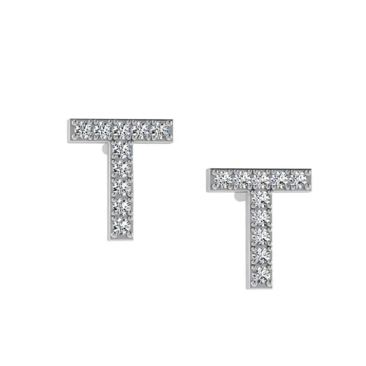 Diamond Initial Earrings 14K Gold