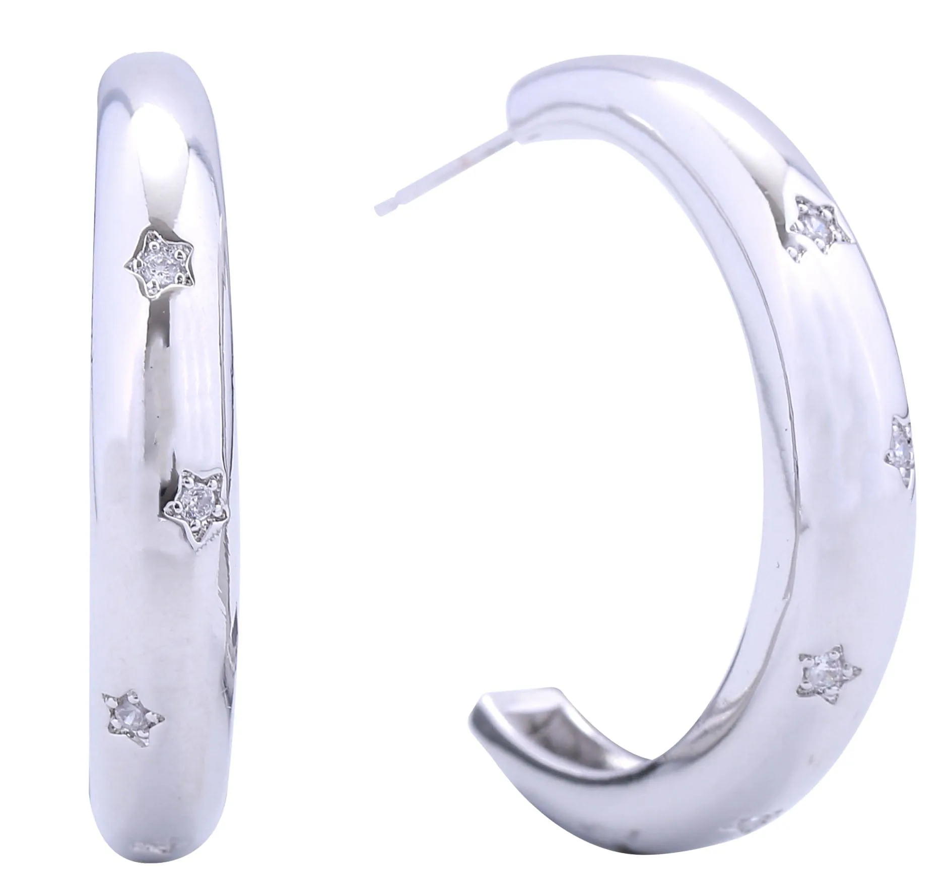 DJE310854 14K Pave Star CZ Hoop Post Earrings