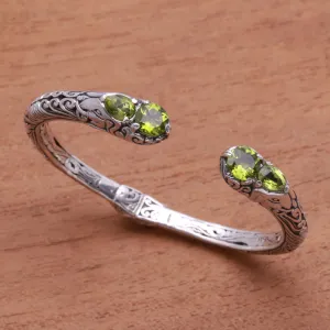 Elephant's Treasure Elephant Motif Peridot Cuff Bracelet from Bali