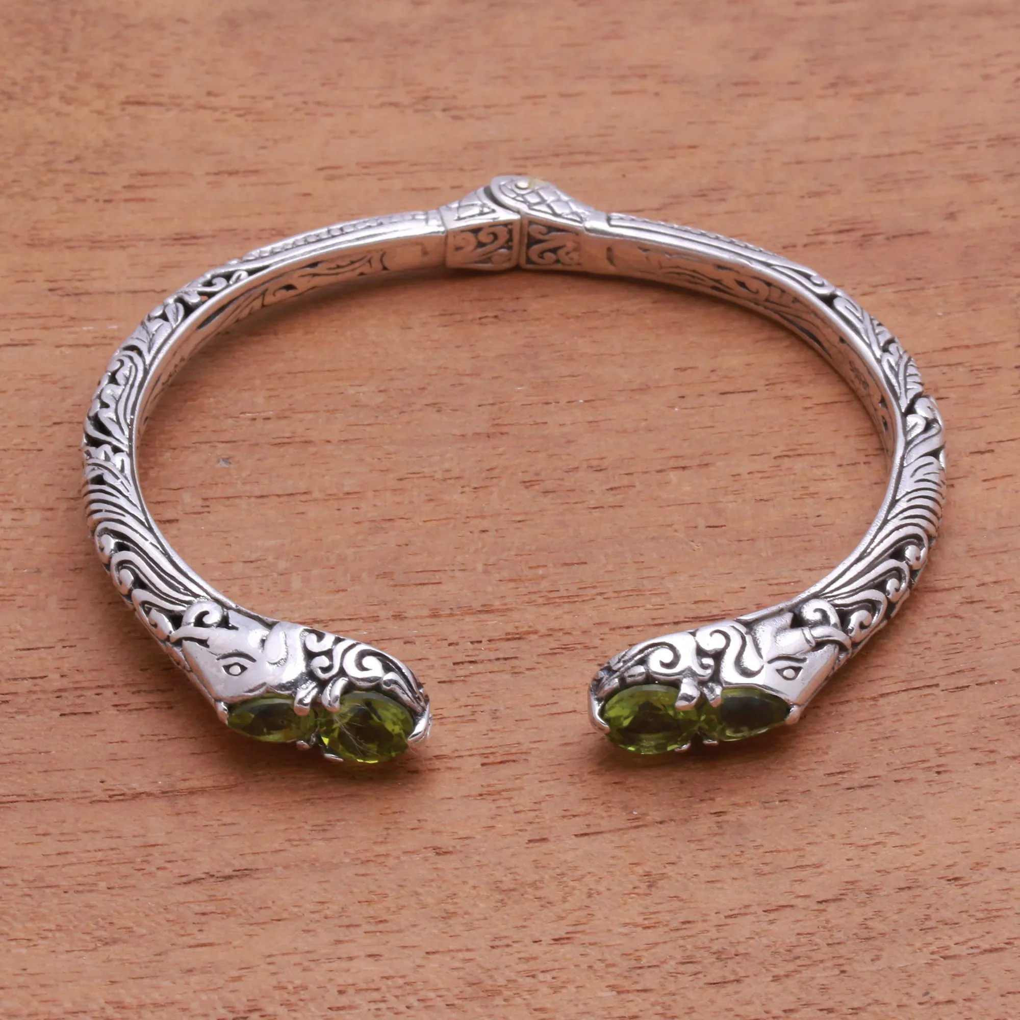 Elephant's Treasure Elephant Motif Peridot Cuff Bracelet from Bali
