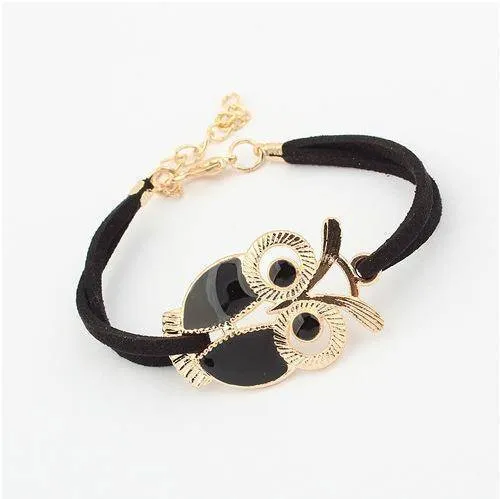 Enamel Owl Handmade Leather Friendship Bracelet