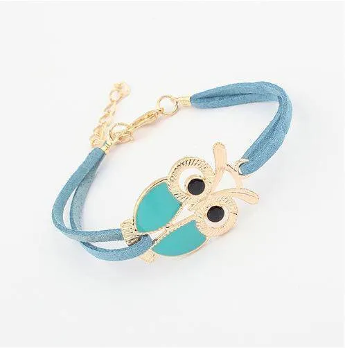 Enamel Owl Handmade Leather Friendship Bracelet